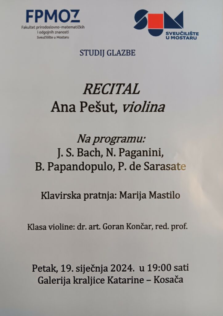 FPMOZ: Recital violinistice Ane Pešut – Studij glazbe