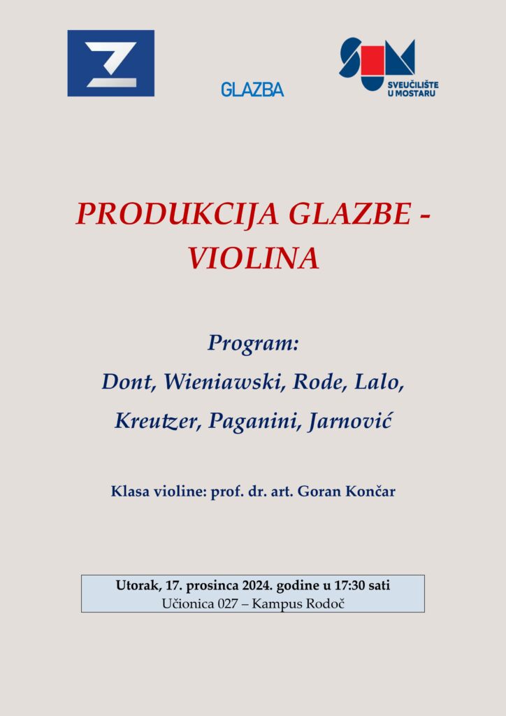 FPMOZ: Studij Glazbe – Produkcija glazbe – violina