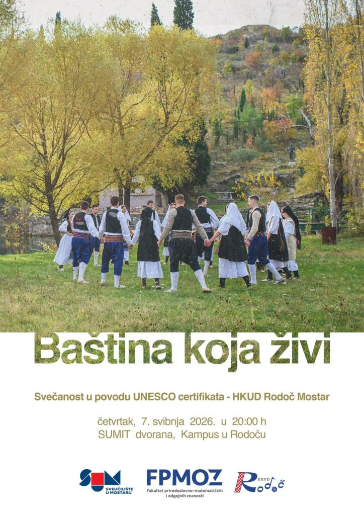 Svečanost na Sveučilištu u Mostaru u povodu UNESCO akreditacije HKUD-a Rodoč Mostar – „Baština koja živi“