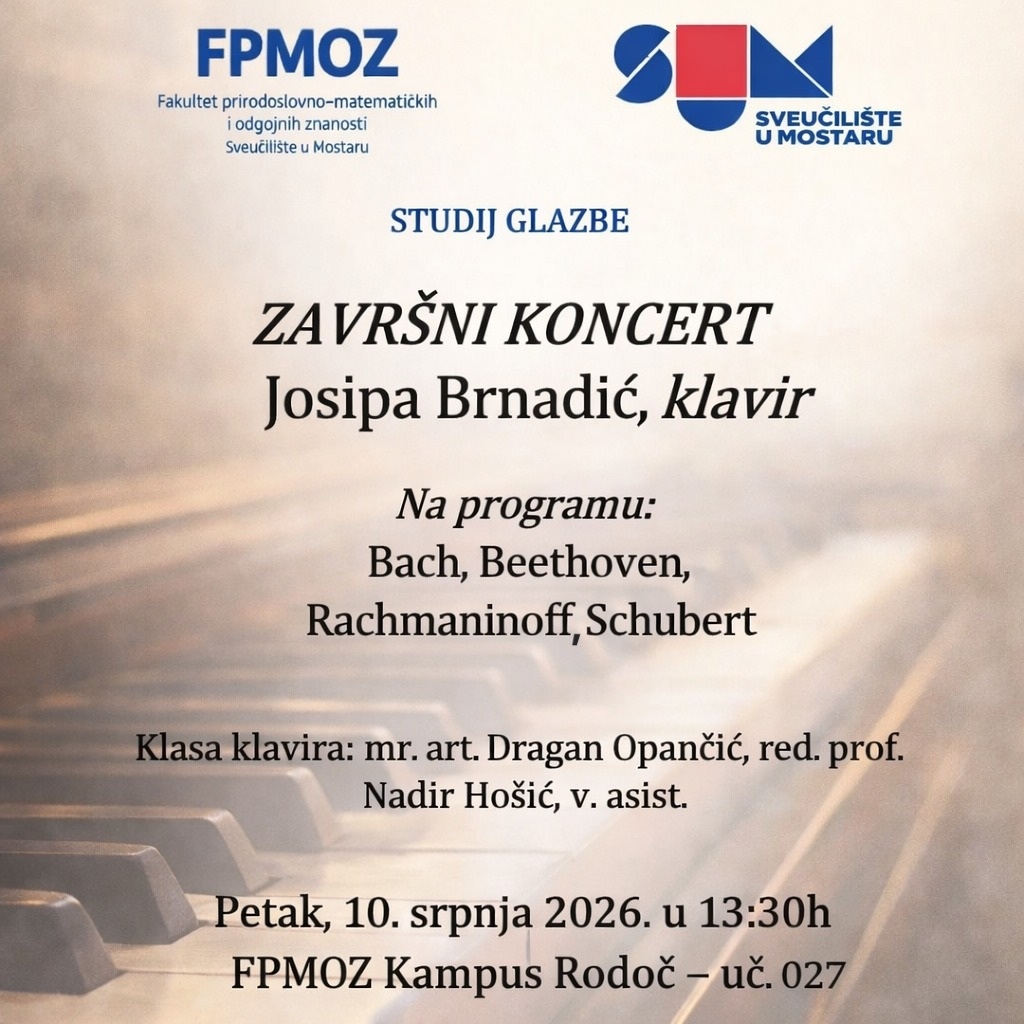 Studij glazbe: Završni koncert Josipe Brnadić – klavir